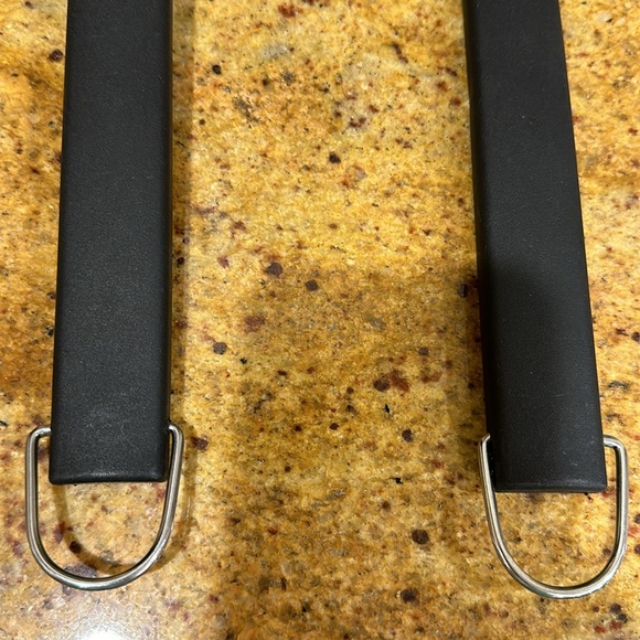 TWO GRILL TOOLS- STAINLESS STEEL WITH BLACK HANDLES- KNIFE EDGE SPATULA AND FORK - Picture 5 of 8